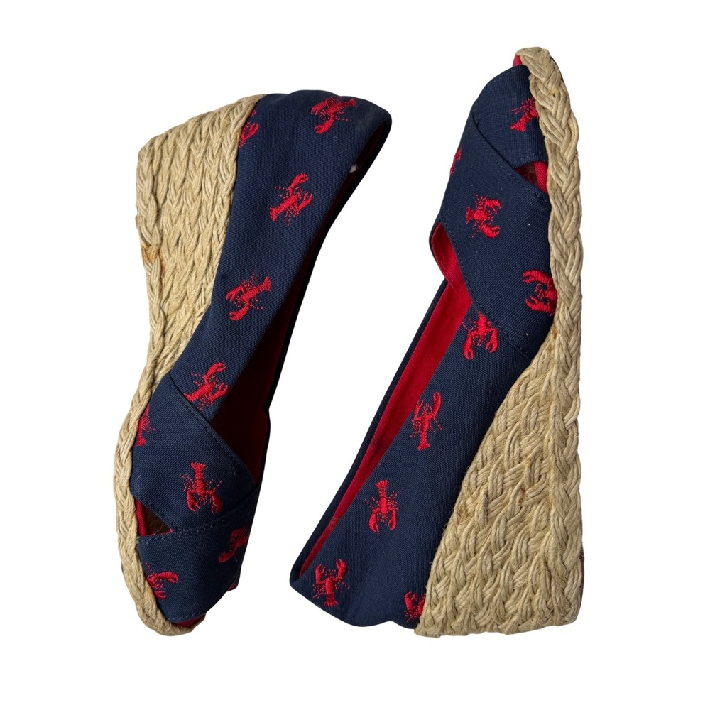 Lauren Ralph Lauren Lobster Espadrille Wedges Nautical Coastal Preppy Navy 7B